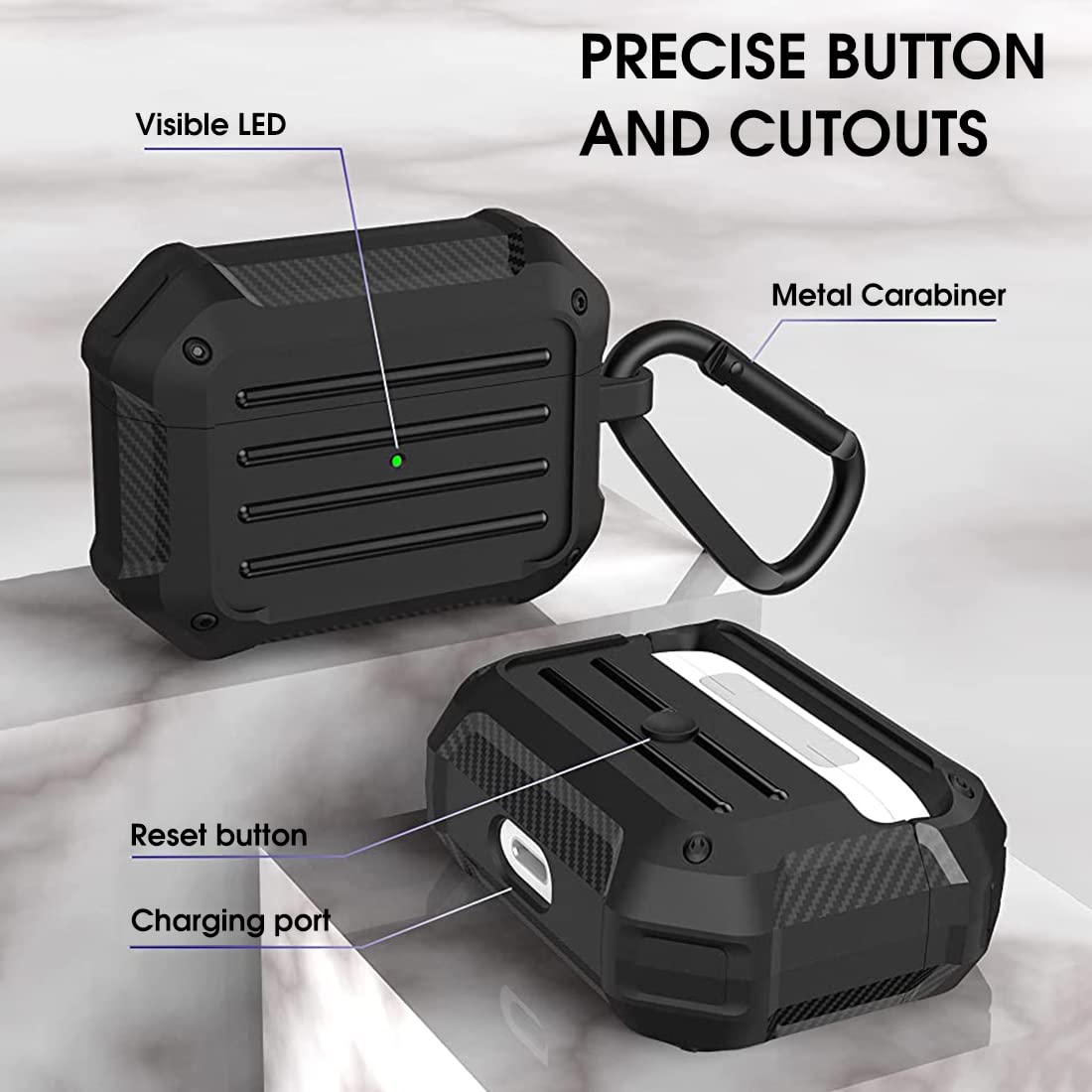 ZIBUYU Heavy Duty Protective Case for AirPods Pro C(2019) harging Case, with Carabiner Shockproof Support Wireless Charging (Black) ZIBUYU Heavy Duty Protective Case for AirPods Pro C(2019) harging Case, with Carabiner Shockproof Support Wireless Charging (Black)
